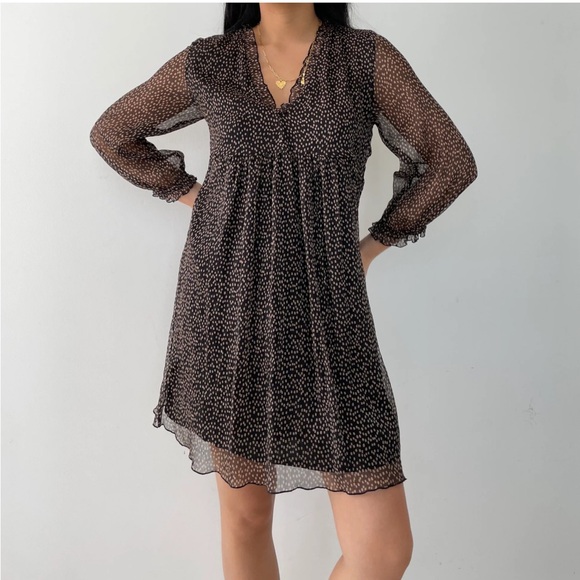 Zara Micro Cheetah Print Green Baby Doll Mini Dress Size M - Picture 1 of 7